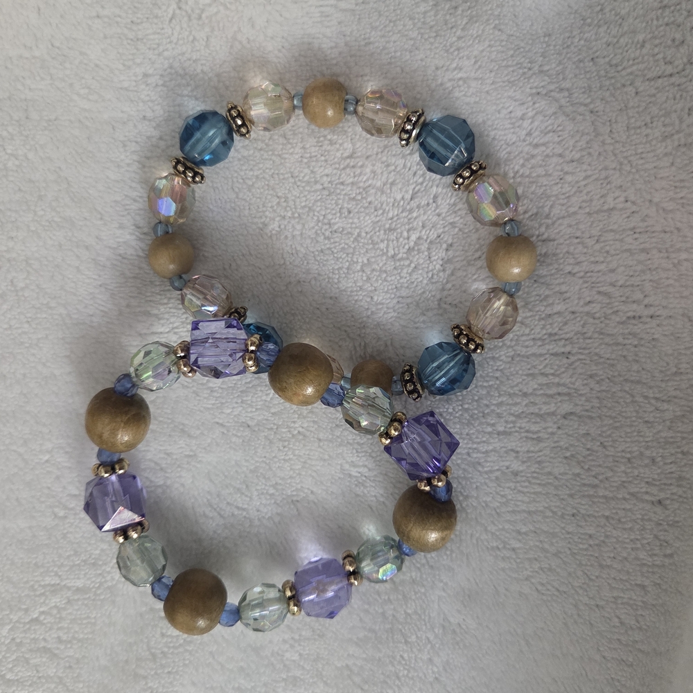Cute Beaded Bracelet Set - Blue and Purple